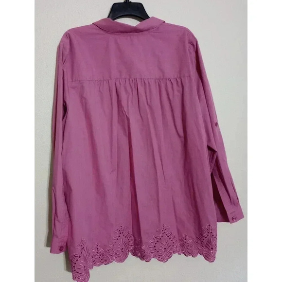 Joan Rivers Blouse Eyelet Hem Button Front Mauve Long Sleeve Size XL - Picture 2 of 4
